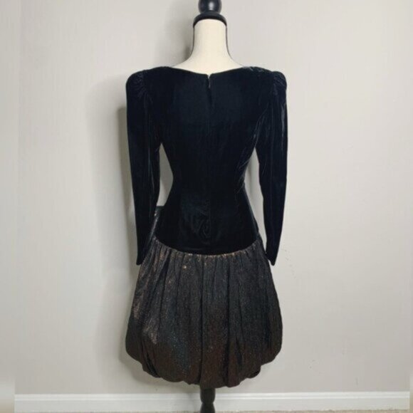 Rimini Black Vintage Velvet and Metallic Bubble Skirt Dress - Picture 12 of 16